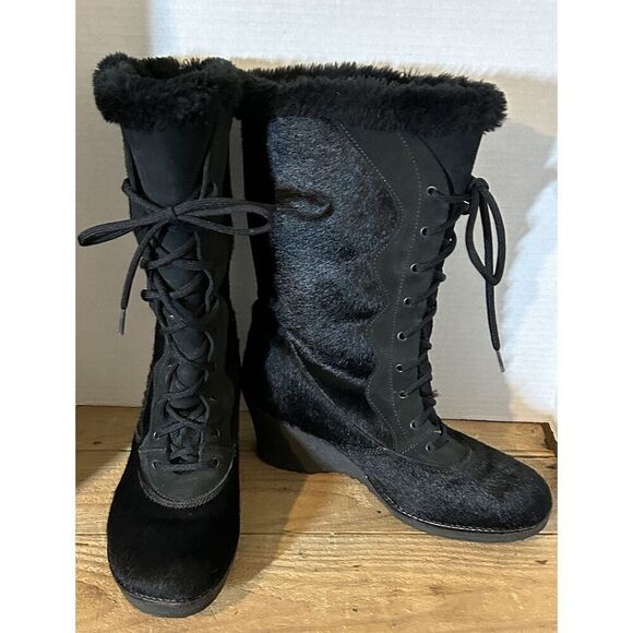 OSCAR Sport Vera Apres Ski Fur Sedge Boots Women's EU 40 Black Made In Italy - Picture 1 of 5